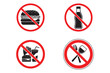 © RS RASEL - Four distinct prohibition signs indicating no food no drinks no eating and no drinking isolated on white background