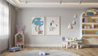 © Rahmat  - Children's Playroom Interior with Creative Wall Art and Small Wooden Furniture