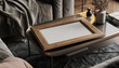 © Rahmat  - Wooden Picture Frame Mockup on Modern Glass Coffee Table in Living Room