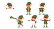 © Zayed - Festive collection of cheerful Christmas elves presenting blank signs and trumpeting holiday cheer in various playful poses.