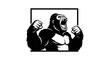 © dimas - A powerful black and white illustration of a roaring gorilla with clenched fists raised in a display of strength.