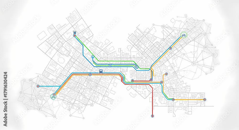 Ilustración de Stock Abstract transit map with colorful lines ...