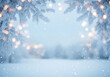 © TheseusStock - Snowfall Banner with Frosted Christmas Branches and Blurred Winter Bokeh Background