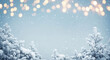 © TheseusStock - Snowfall Banner with Frosted Christmas Branches and Blurred Winter Bokeh Background