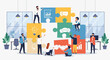 © Frandes Art Project - Teamwork illustration shows diverse professionals collaborating on a giant puzzle project