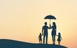 © Donna - Complete family life insurance sign icon with umbrella and family silhouette. High quality