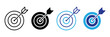 © Bar - Business strategy and success: target with arrow hitting bullseye icon set, vector graphic isolated on white background