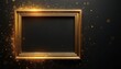 © Pete - Luxurious gold picture frame shines brightly on dark background. Golden glitter particles sparkle around elegant border. Festive decorative element perfect for celebration design projects. Creates