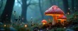 © Pete - Glowing mushrooms and butterflies fill a misty forest floor with enchanting light. Tall trees create a mystical, ethereal ambiance in this magical woodland scene. Copy space available.