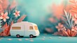© Digital Design - A whimsical paper cut-out scene featuring a vintage camper surrounded by colorful flowers and foliage, creating a dreamy, serene atmosphere.