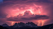 © tae - Dramatic pink storm clouds with lightning over mountain range showcasing natures fierce beauty and powerful weather phenomena 25669609 1