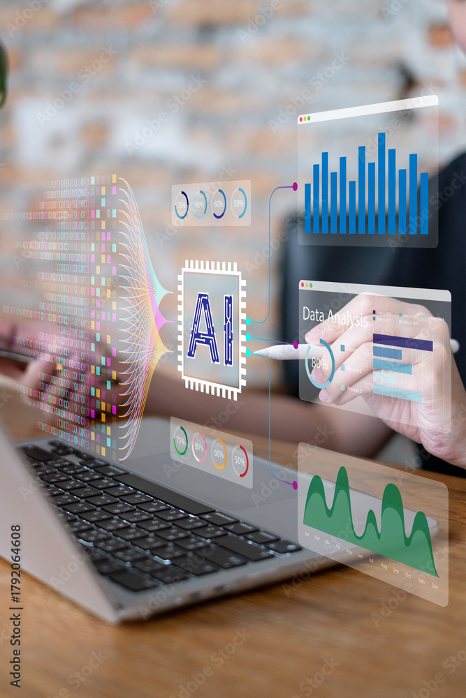Person using laptop ai artificial intelligence in big data information ...