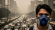 © Passionwith - Man wearing pollution mask in Delhi, India - air quality concept.