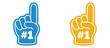 © MDSAIDUR - Number one foam fingers in blue and yellow, isolated vector illustration on white background, sports fan cheering hand accessory, stadium support, and team spirit symbol