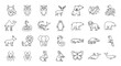 © PAPA - Set of animal illustrations: wildlife, pets, mammals, birds, insects and marine life in linear style vector drawing collection
