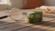 © ArtNeuroNet - Green delivery van model with magnifying glass on wooden table zero emission delivery