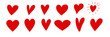 © Ornavi - Red heart doodles set. Hand drawn hearts icon collection. Various different hand drawn heart icon love collection isolated on transparent background. Romance and love illustrations