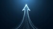 © Rohan - Abstract blue glowing arrow formed by sparkling particles moving upwards, symbolizing success, future growth, and digital technology advancement.