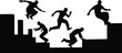 © Ideasy Mind - Parkour silhouette vector, jumping, running, climbing, crouching, obstacle movement, urban agility, athletic action, dynamic poses, black illustration, sport motion