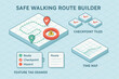 © Bohdan - Safe walking route builder interface with checkpoint tiles and time map