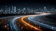 © nuryadin - Abstract data streams flowing into a modern city skyline at night illustration