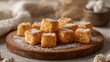 © Den Boro Day - Golden Cubes A Still Life with Powdered Accents, Displayed on a Dark Wooden Board.