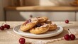 © Den Boro Day - Golden Pastries with Red Fillings and Powdered Sugar, a Sweet Still Life Composition.