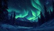 © MrHamster - Brilliant green atmospheric lights illuminate a starry night sky above a snow-covered mountainous forest landscape