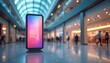© Viktor - Digital screen in modern shopping mall displays colorful visuals. People walk past shops in retail environment. Information kiosk promotes commerce and entertainment inside busy public space.