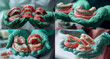© tino - Close-up of a dentist or orthodontist's hands in green gloves holding two jaw models featuring metal braces. The image represents dental care, orthodontics, and professional treatment.