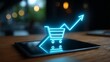 © Abdul - Vibrant neon shopping cart and upward trending graph symbolize booming e-commerce growth on digital device