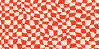 © ✦ Bizarre Factory ✦ - Psychedelic abstract wavy checkered background in red and beige. Groovy irregular checker pattern with vintage texture for retro prints, posters, packaging, and creative projects.