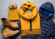 © PixMix - Stay cozy this winter season with stylish accessories and outerwear for women and men in vibrant yellow and classic navy blue