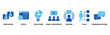 © Lembong135 - Meeting icon set In Blue Style vector illustration for business meeting and discussion with communications, topics, solutions, plan, inform and video conference icon