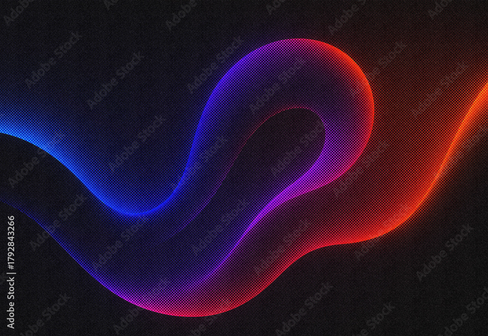 Abstract neon light wave flowing across a dark textured background ...