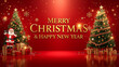 © gilang - Gold Text Christmas and New Year Greetings on Red Background for flayers, banners, backgrounds, greetings, text space