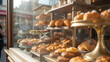 © Raisul - Vibrant bakery window display illustration showcasing a delightful assortment of fresh pastries and baked goods