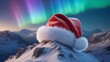 © Usama - Santa hat on snowy mountain peak under aurora borealis