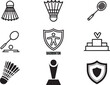 © Abir - Badminton Icons Set With Shuttlecock Racquet and Trophy Keywords: badminton, shuttlecock