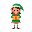 © SyarifSYMA - Cute Christmas Elf Holding a Gift Box, Festive Holiday Character Illustration