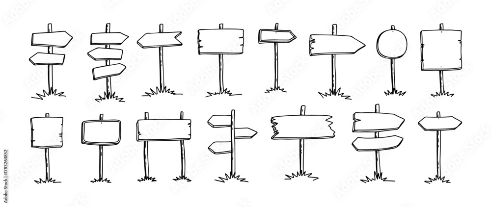 Signpost Sketch Hand drawn road sign. Doodle wooden signpost, sketch street direction ...