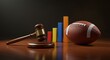 © Artistic - Gavel and football on rising bar chart symbolize sports law, finance, and business opportunities with legal implications
