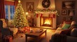 © richiesz - A beautifully decorated living room on Christmas Eve, featuring a glowing tree, warm fireplace, and festive adornments, creating a cozy and inviting holiday atmosphere for cherished celebrations
