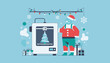 © Business Stock Image - Snowman character 3D printing a Christmas tree Modern holiday manufacturing concept