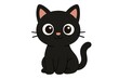 © MDNURALAM - Cute cartoon black cat with big eyes sitting and looking forward