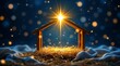 © SERHII - The Star of Bethlehem shines over an empty manger in a Christmas native scene. Birth of Jesus Christ and Christian holiday concept. Holy night background