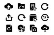 © Olha - Backup Restore Icons. Solid style icons of backup and restore: cloud restore, folder refresh, data recovery icon, backup sync,