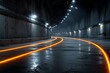 © Роман Булатов - Within Chicago's underground freight tunnels, glowing orange lines lead into the distance, creating a futuristic pathway beneath the urban landscape Generative AI