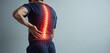 © miss irine - Man clutches sore lower back with inflamed spine visible. He experiences lumbar pain and discomfort. Healthcare concept showing spinal issue and ache. Backache needs medical attention.