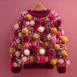© john - An absurdly ugly Christmas sweater with fluffy pompoms and a scattering of sequins,party outfit,